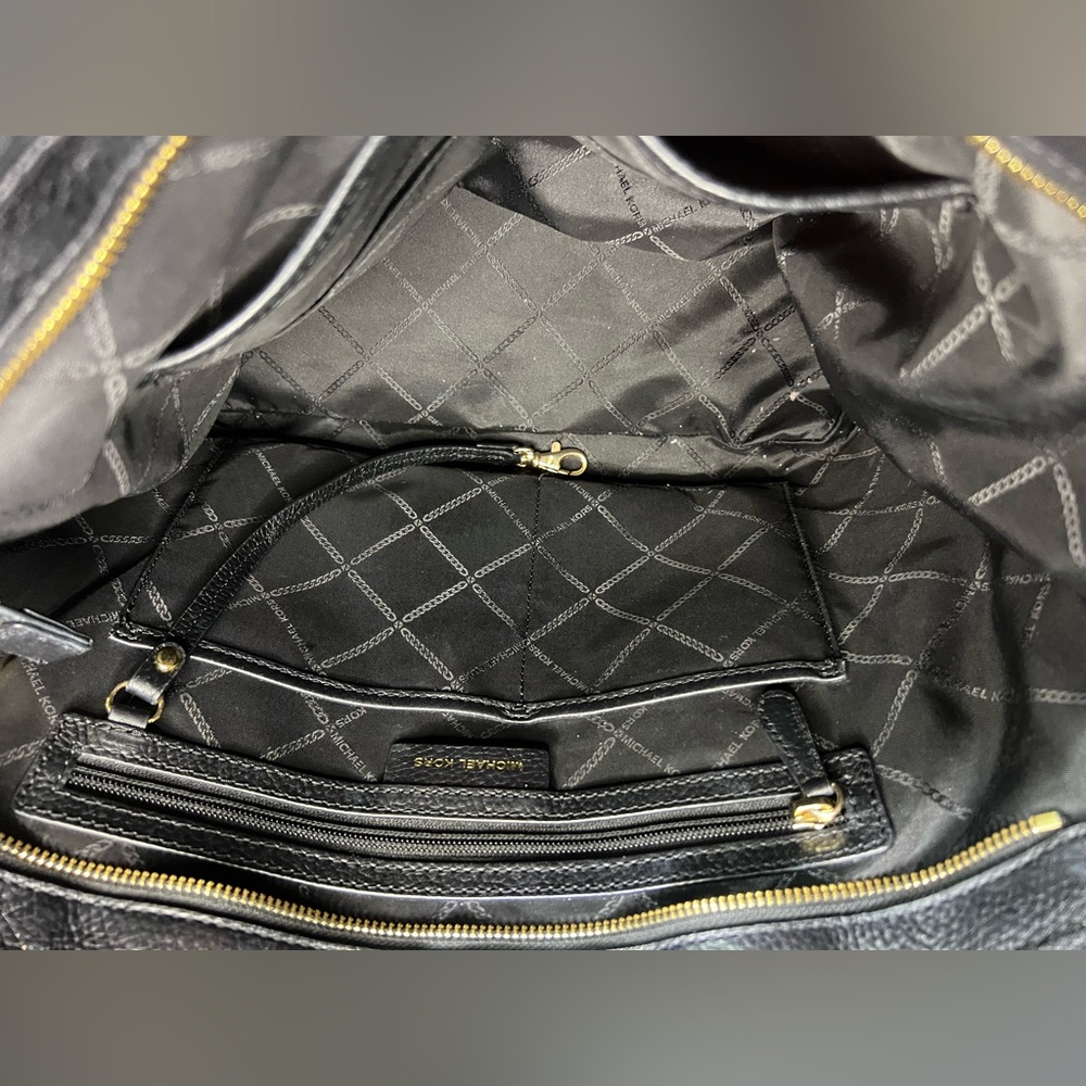 Michael Kors Quinn Black Genuine Pebbled Leather Tote Bag Purse Satchel Classic - Picture 10 of 15